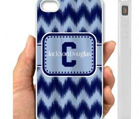 IPHONE CASE 5, IPhone 4,4S Case hard plastic-010 Code-Personalized Custom IKAT Chevron Curtain Shown Blue on Blue Sport Look and Grey with Eggplant, Turquoise & Gold