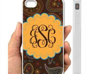 IPHONE CASE 5, IPhone 4,4S Case hard plastic-012 Code-Personalized Monogram Designer Style Laptop Sleeves - Brown Bohemian Paisley Design
