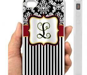 IPHONE CASE 5, IPhone 4,4S Case hard plastic-019 Code-Personalized Shower Curtain - Custom with your Name or Initials and YOUR colors- Damask and Stripe