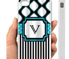 IPHONE CASE 5, IPhone 4,4S Case hard plastic-020 Code-Personalized Shower Curtain - Custom with your Name or Initials and YOUR colors- Geo Mod and Stripe